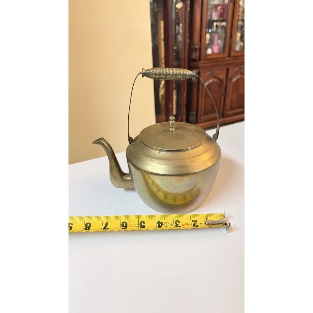 Vintage Brass Tea Kettle Teapot Bail Handle Lid Decorative‎ Rustic MCM